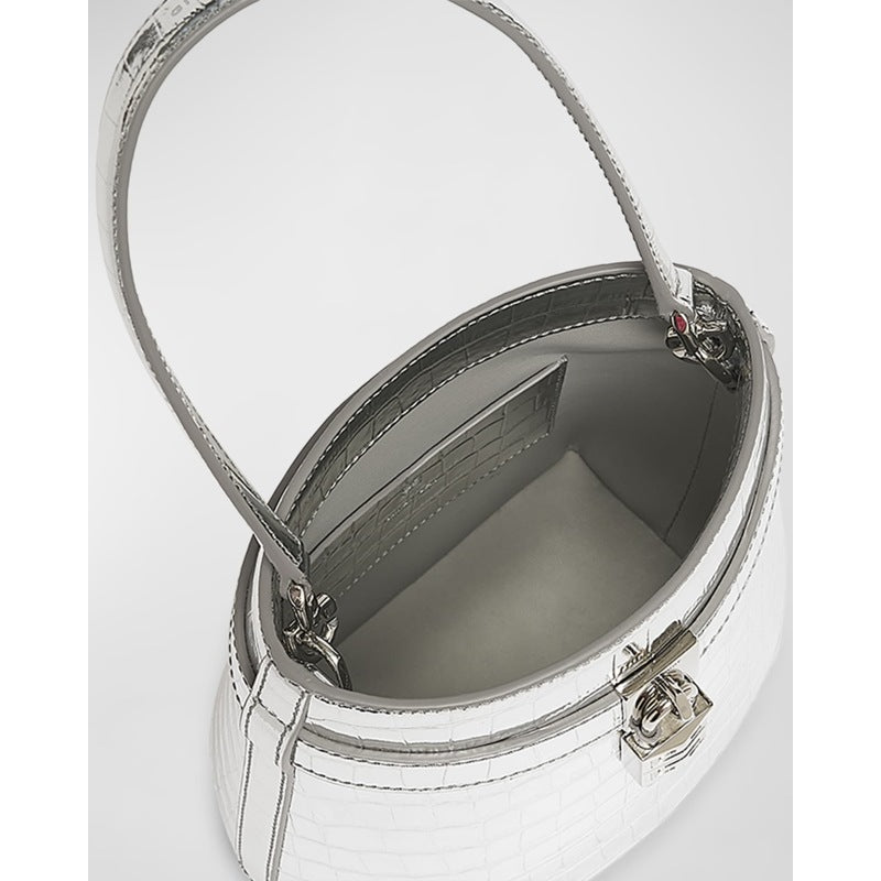 Bolsa Bucket Shark Lock in Metallic Croc-Embossed