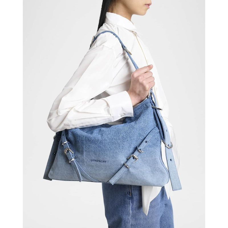 Bolsa Shoulder Voyou Medium in Faded Denim