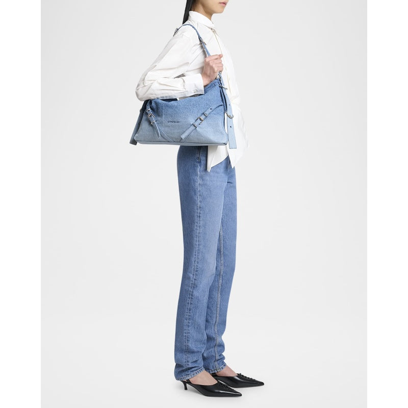 Bolsa Shoulder Voyou Medium in Faded Denim