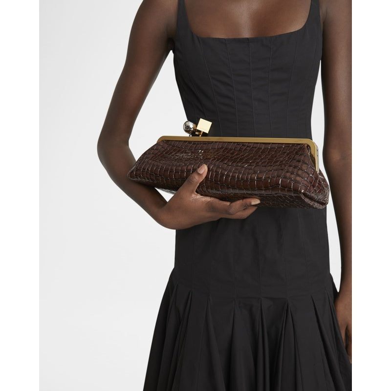 Bolsa Shoulder La Pochette Salon Patent Croc-Embossed