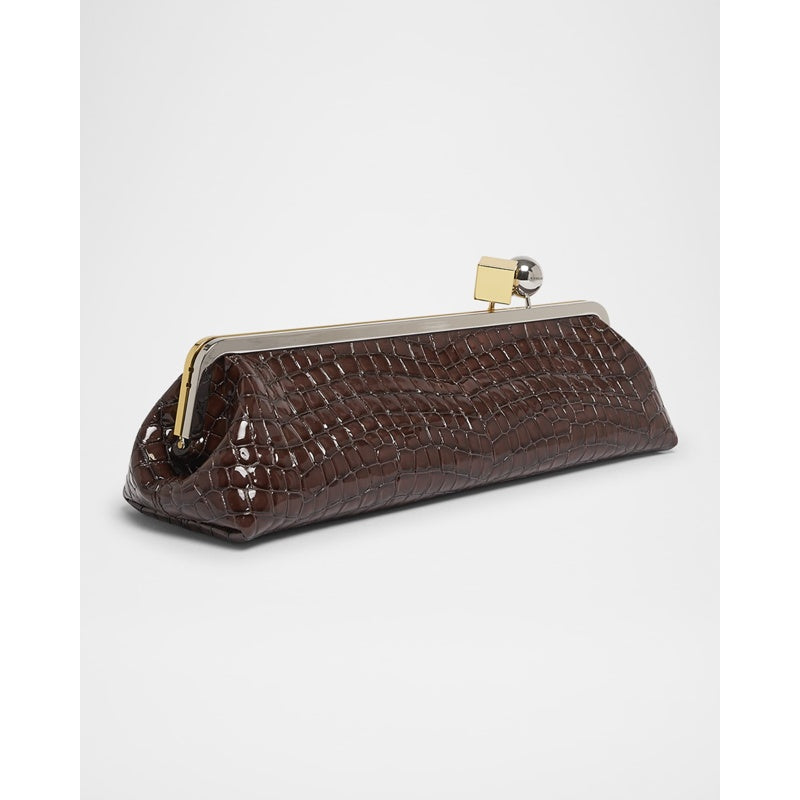 Bolsa Shoulder La Pochette Salon Patent Croc-Embossed