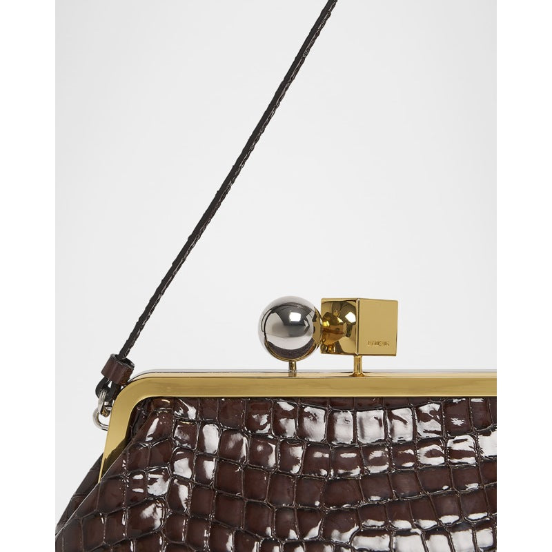 Bolsa Shoulder La Pochette Salon Patent Croc-Embossed