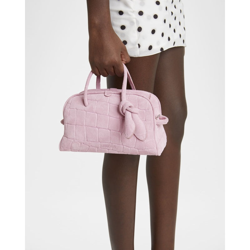 Bolsa Handle Le Petit Turismo Croc-Embossed Suede Bowling