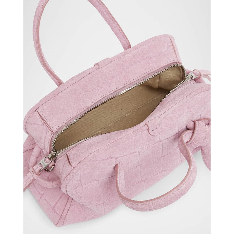 Bolsa Handle Le Petit Turismo Croc-Embossed Suede Bowling