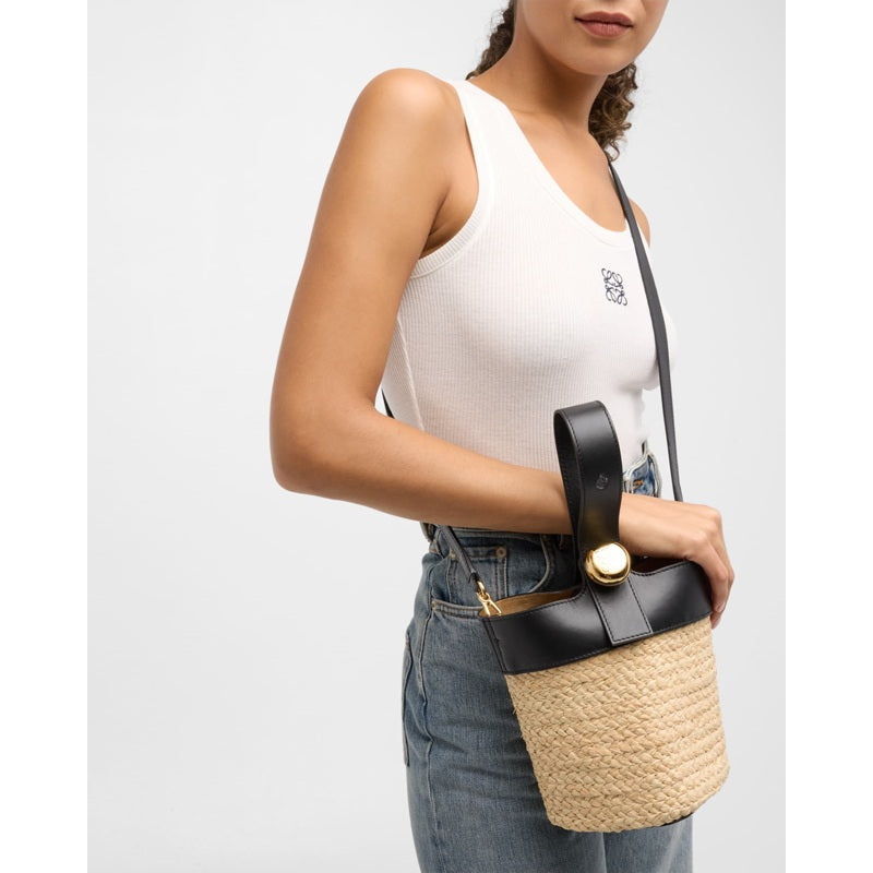 Bolsa Bucket Mini Anagram Pebble Raffia
