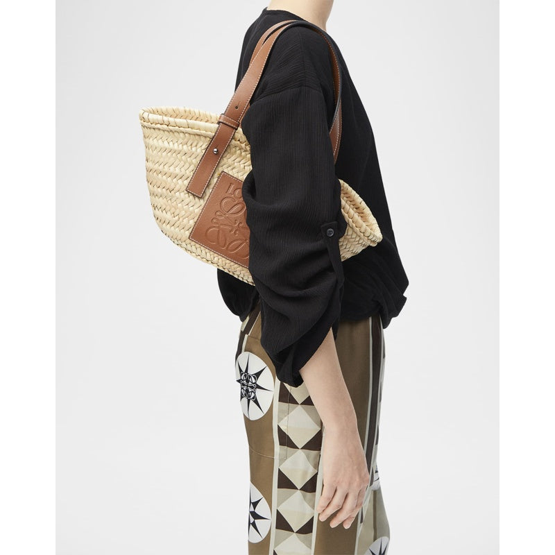 Bolsa Beach Basket Small in Palm Leaf with s