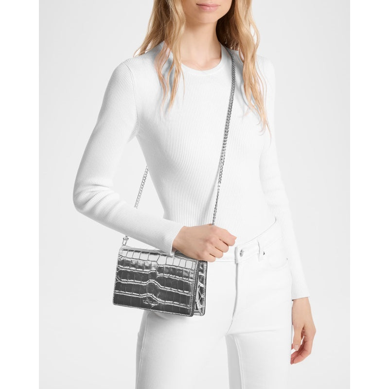 Bolsa Crossbody Jet Set Metallic Croc-Embossed
