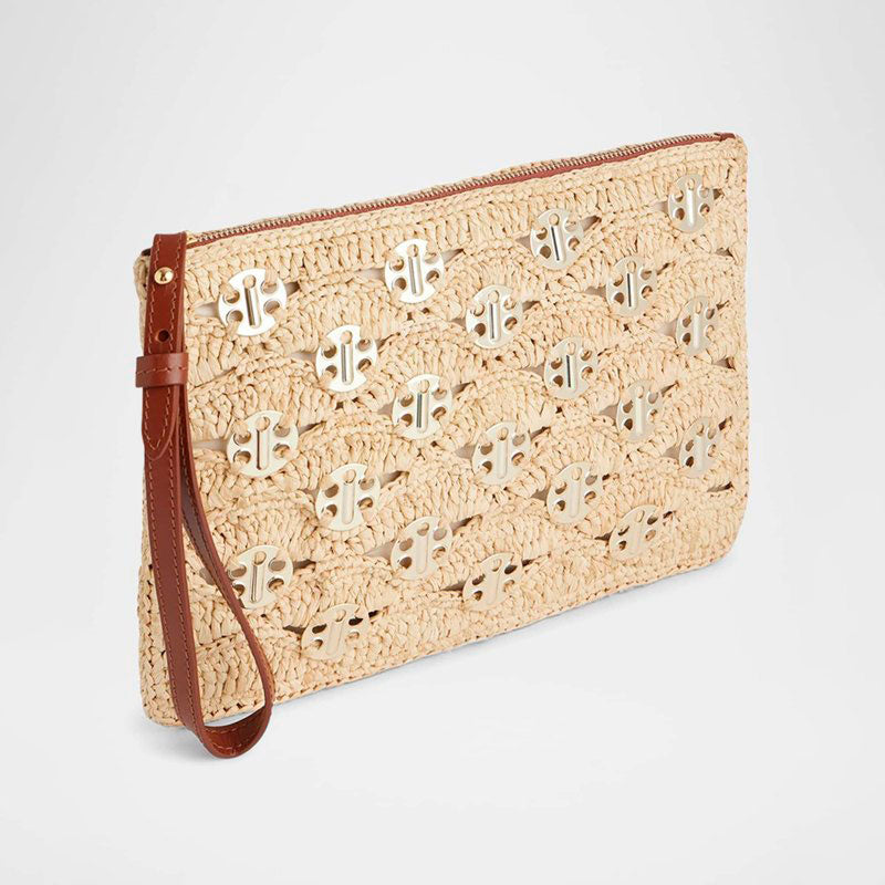 Bolsa Beach Disc Raffia Pouch Wristlet - Mercado de Luxo - O Maior E-Commerce de Bens, Produtos e Serviços de Luxo do Brasil.