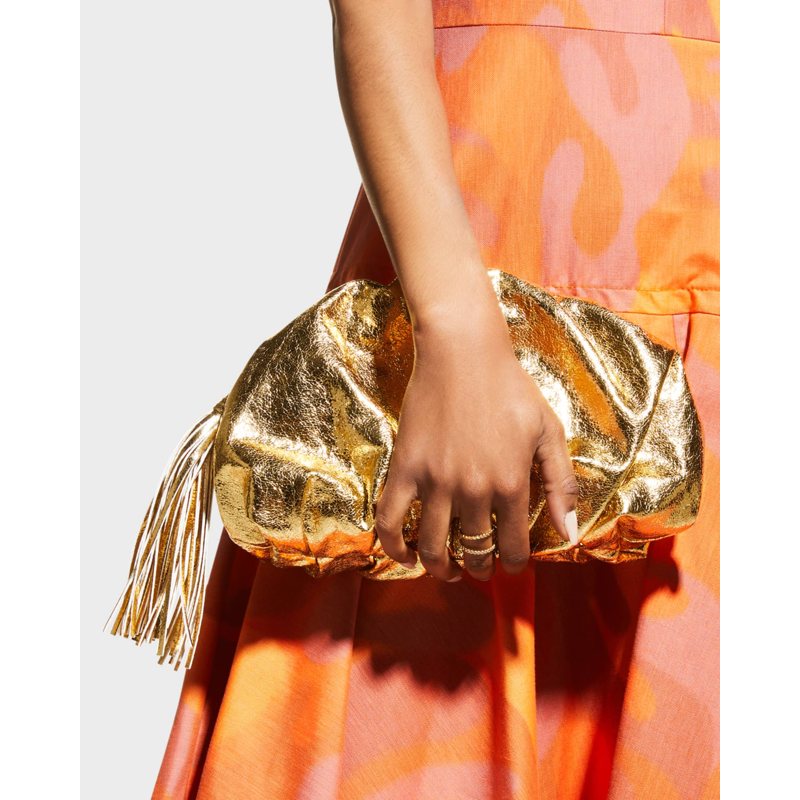 Bolsa Clutch Ruched Metallic Zip