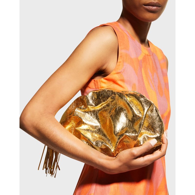 Bolsa Clutch Ruched Metallic Zip