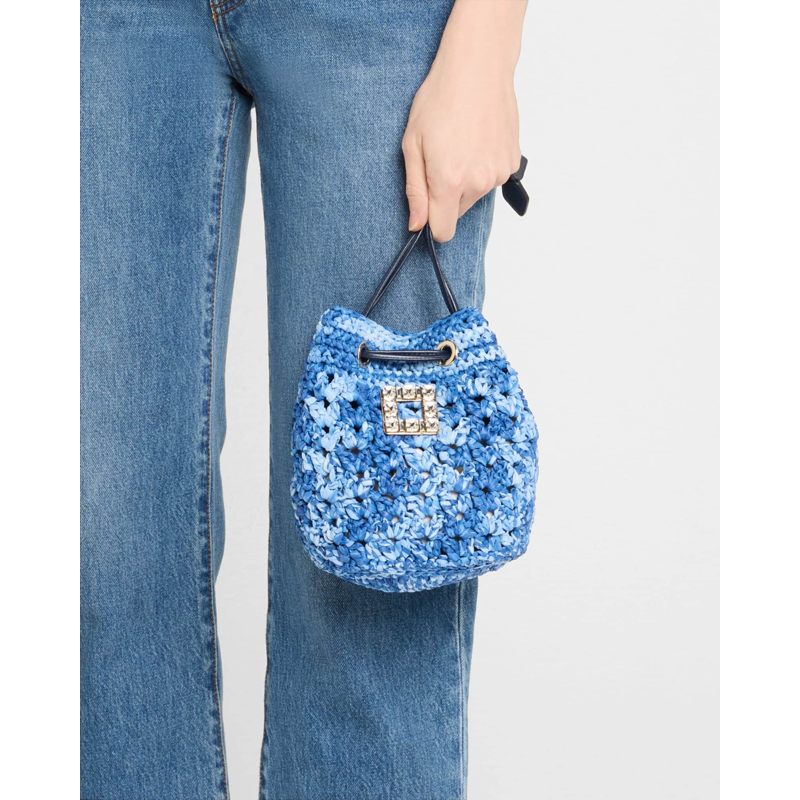 Bolsa Bucket Tres Vivier Buckle Raffia