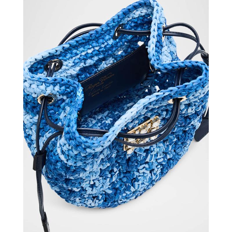 Bolsa Bucket Tres Vivier Buckle Raffia