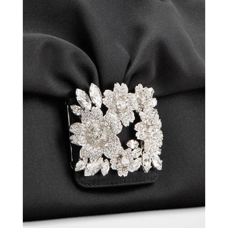 Bolsa Clutch Flower Bouquet Strass Satin Long