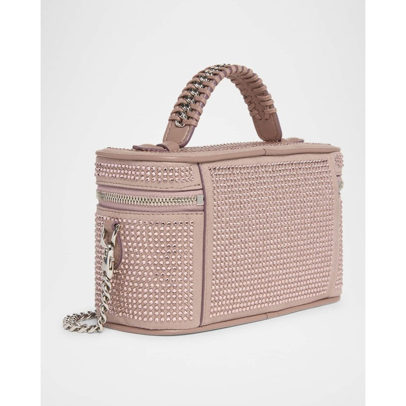 Bolsa Crossbody Allover Crystal Vegan Suede Cosmetic Case