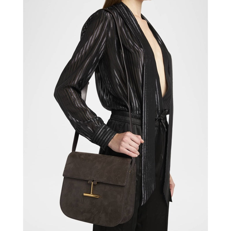 Bolsa Crossbody Tara Medium in Lizard-Embossed Suede