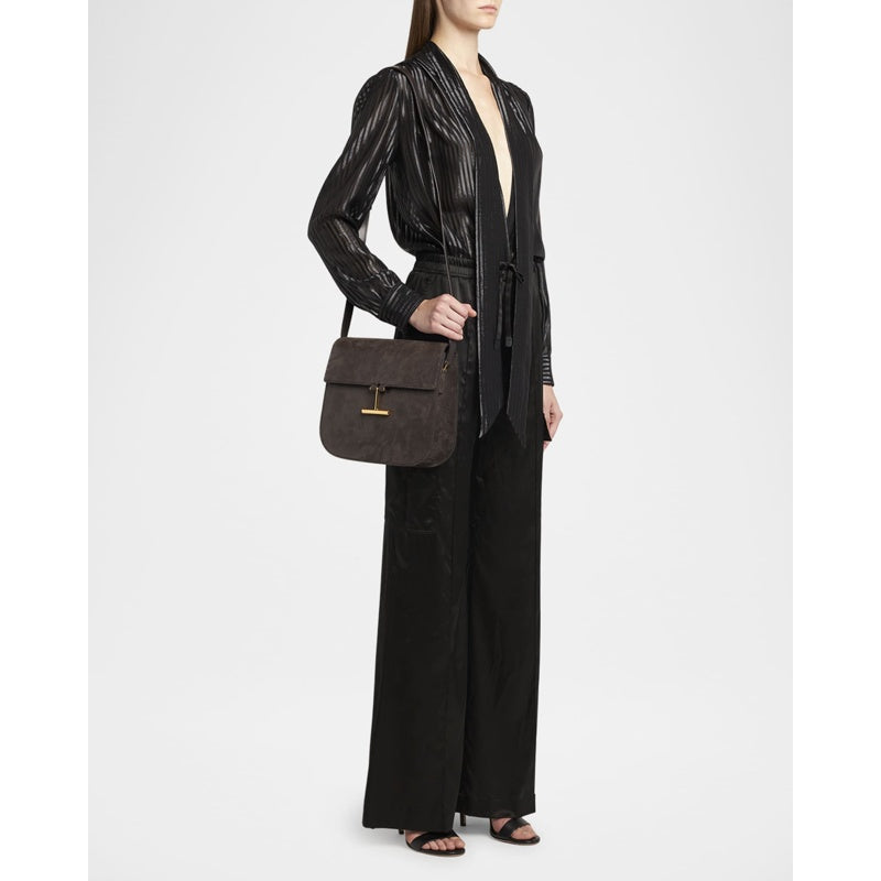 Bolsa Crossbody Tara Medium in Lizard-Embossed Suede