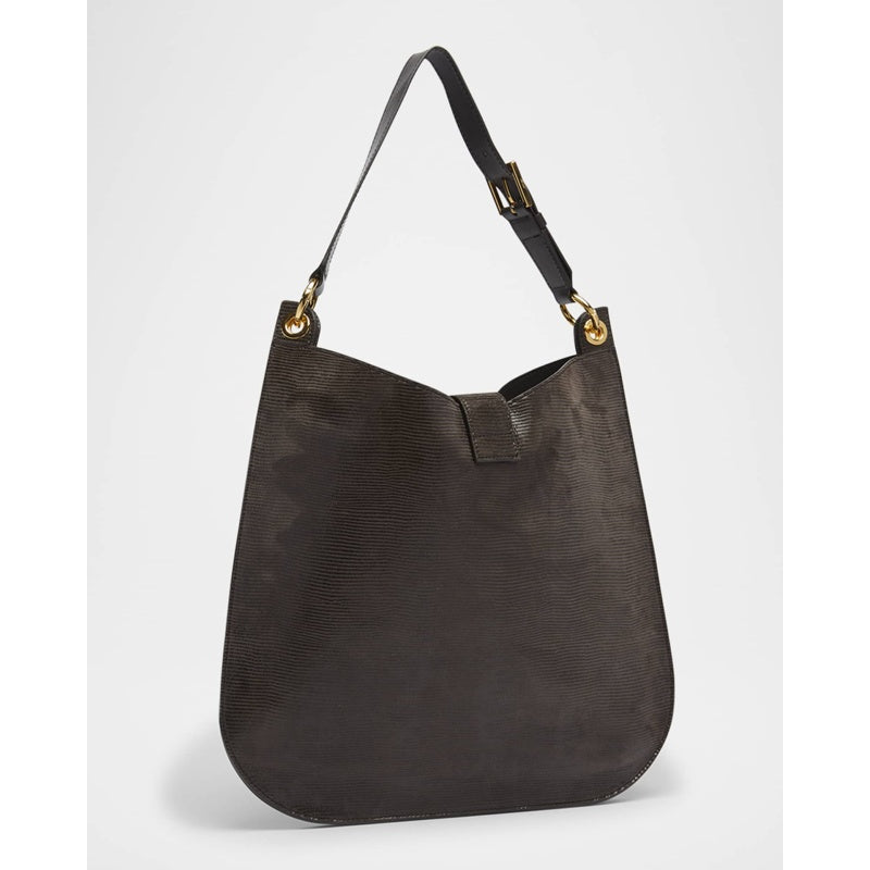 Bolsa Crossbody Tara Large in Lizard-Embossed Suede
