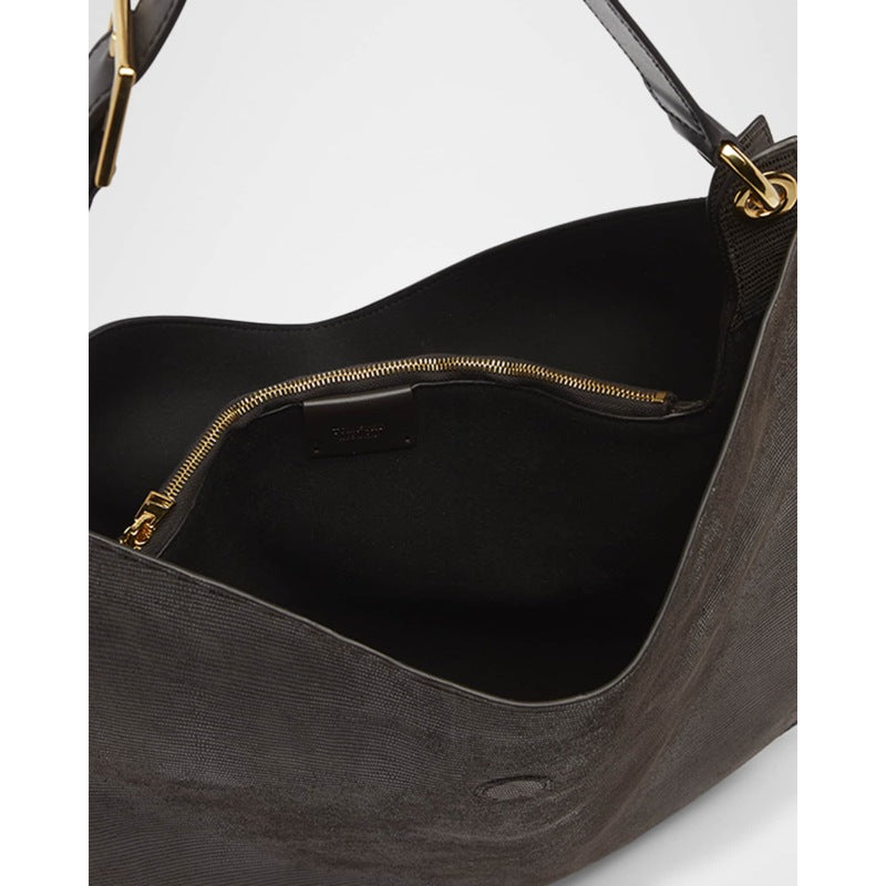 Bolsa Crossbody Tara Large in Lizard-Embossed Suede