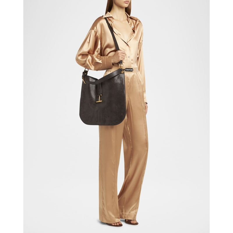 Bolsa Crossbody Tara Large in Lizard-Embossed Suede