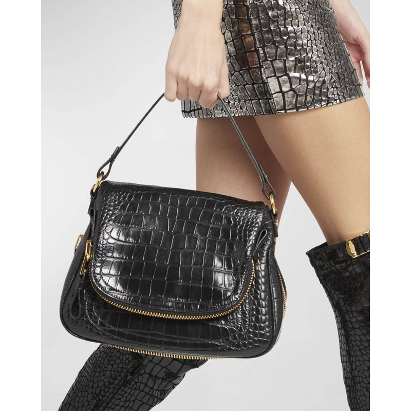 Bolsa Crossbody Jennifer Medium Double Strap in Stamped Croc