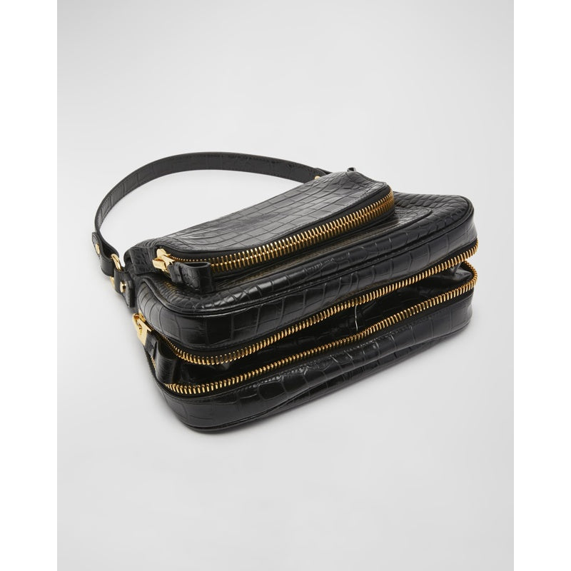 Bolsa Crossbody Jennifer Medium Double Strap in Stamped Croc