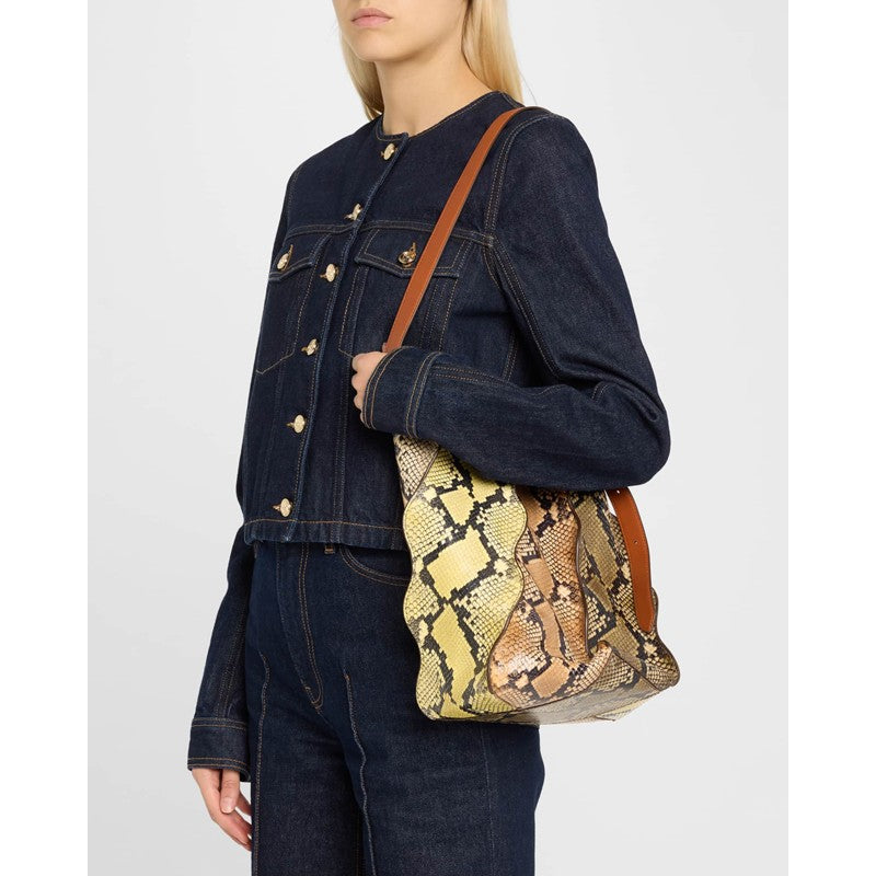 Bolsa Bucket Adria Pleated Wave Snakeskin-Embossed