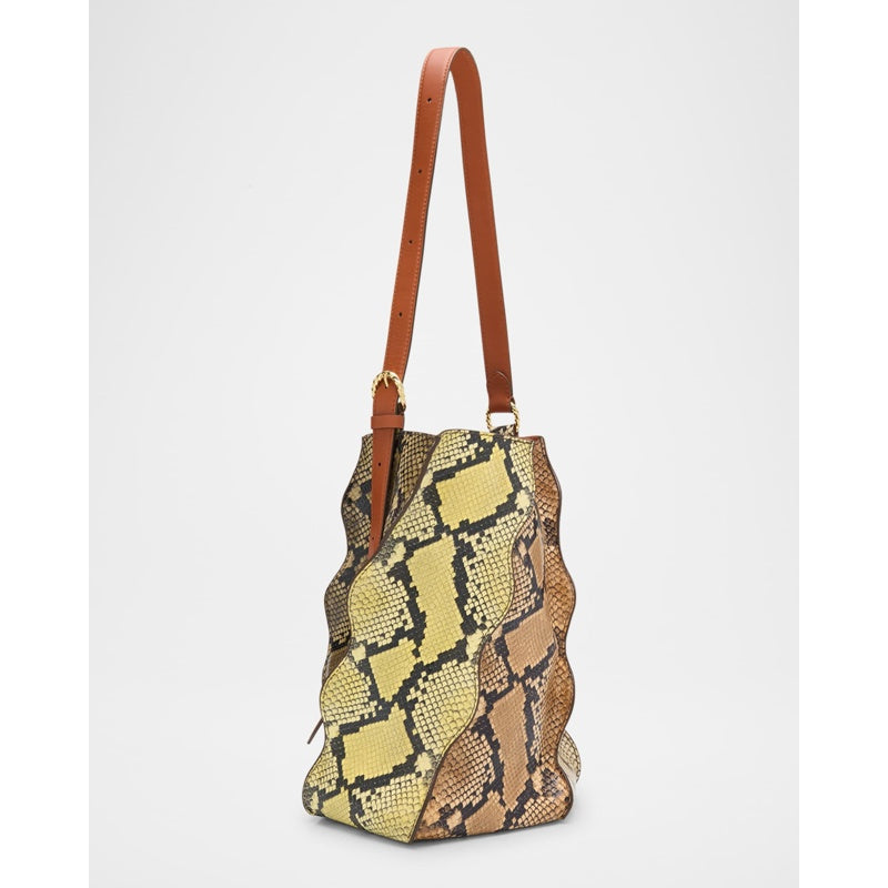 Bolsa Bucket Adria Pleated Wave Snakeskin-Embossed