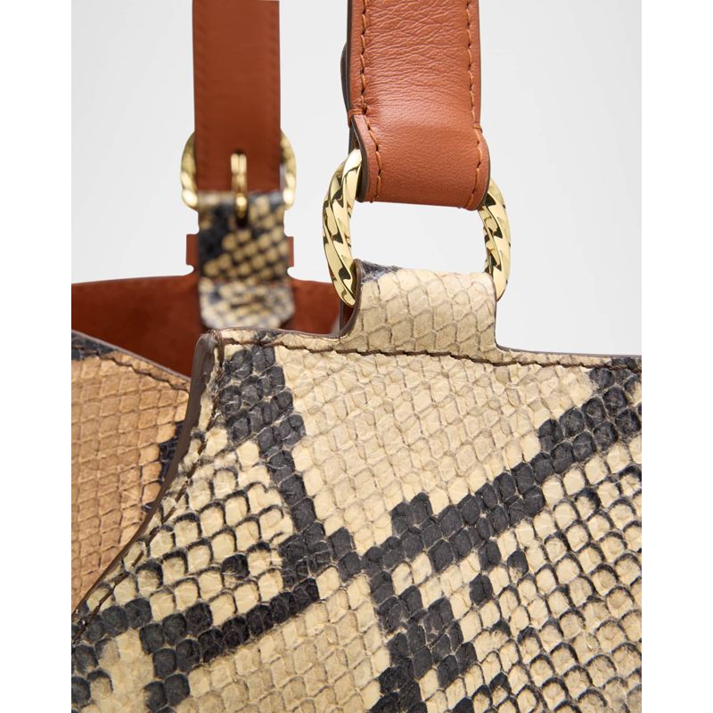 Bolsa Bucket Adria Pleated Wave Snakeskin-Embossed