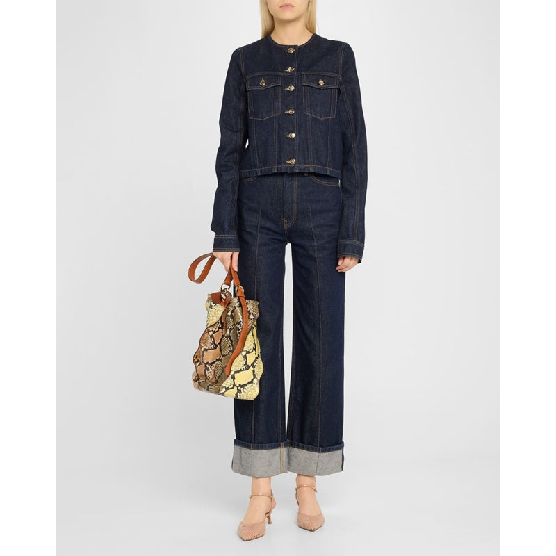 Bolsa Bucket Adria Pleated Wave Snakeskin-Embossed