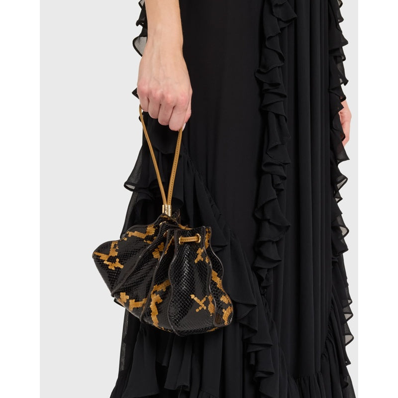 Bolsa Wallet Adria Pleated Wave Snake-Print Wristlet