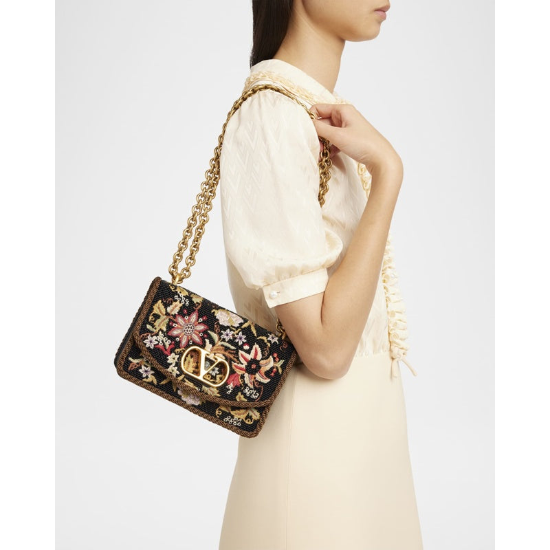 Bolsa Shoulder Vain Small VLOGO Floral Beaded