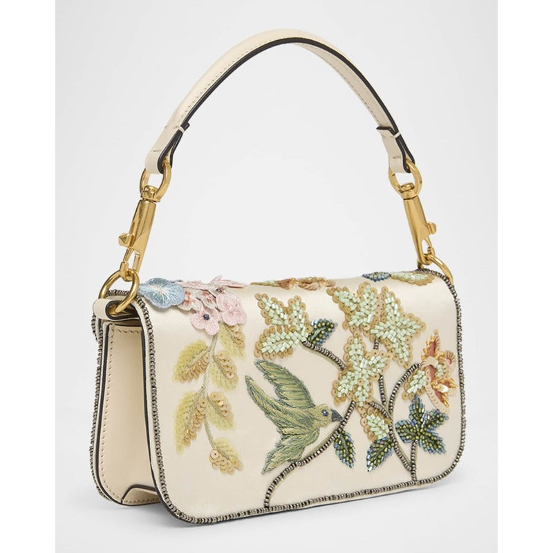 Bolsa Shoulder Loco Small Flower Bird Beaded Satin