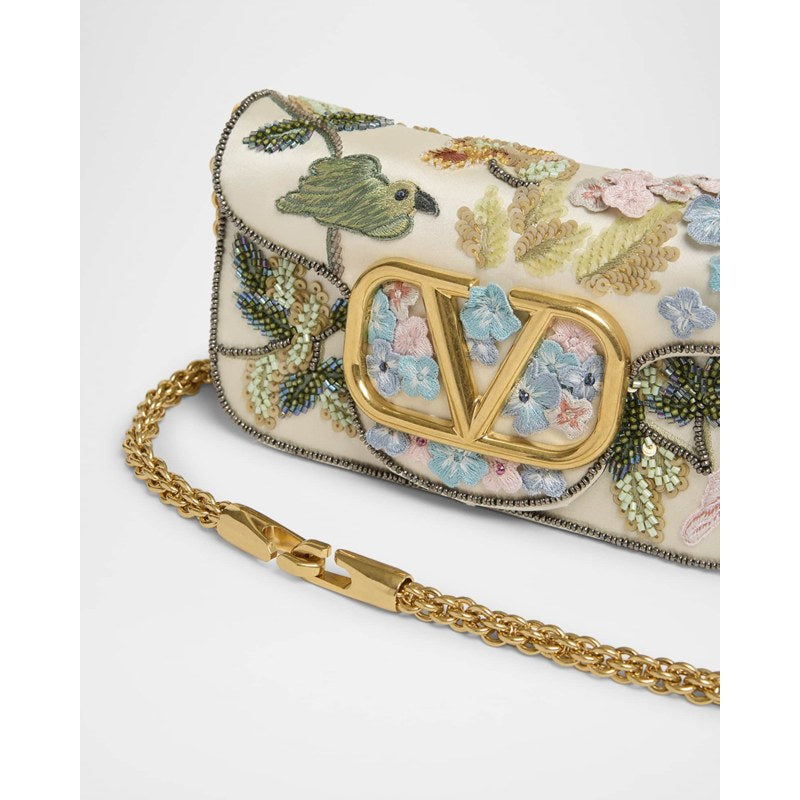 Bolsa Shoulder Loco Small Flower Bird Beaded Satin