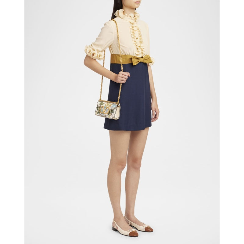 Bolsa Shoulder Loco Small Flower Bird Beaded Satin