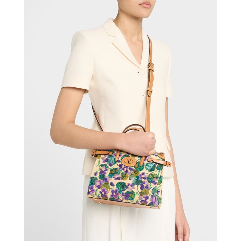 Bolsa Shopper Antibes Small Violet Flower Raffia