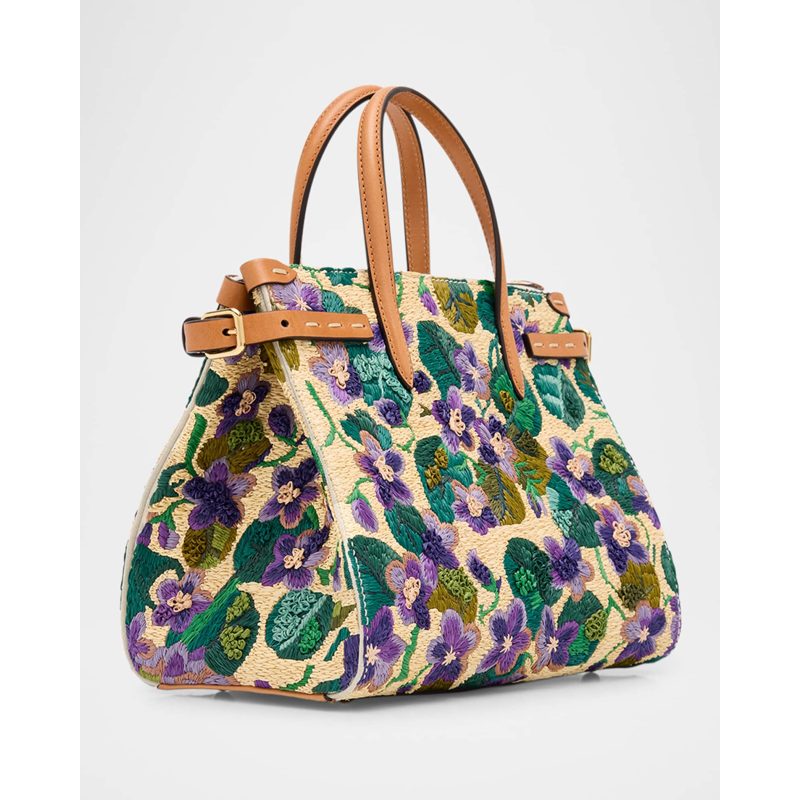 Bolsa Shopper Antibes Small Violet Flower Raffia