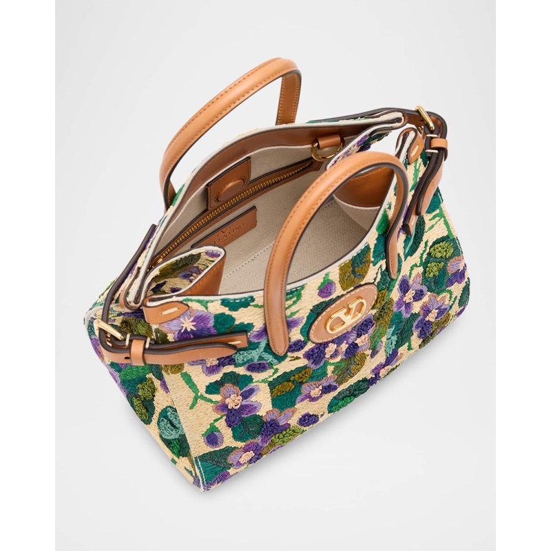 Bolsa Shopper Antibes Small Violet Flower Raffia