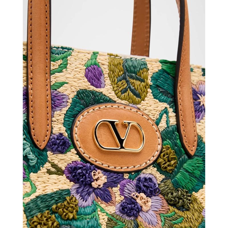 Bolsa Shopper Antibes Small Violet Flower Raffia