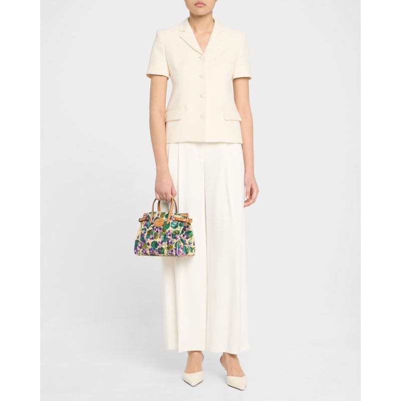 Bolsa Shopper Antibes Small Violet Flower Raffia
