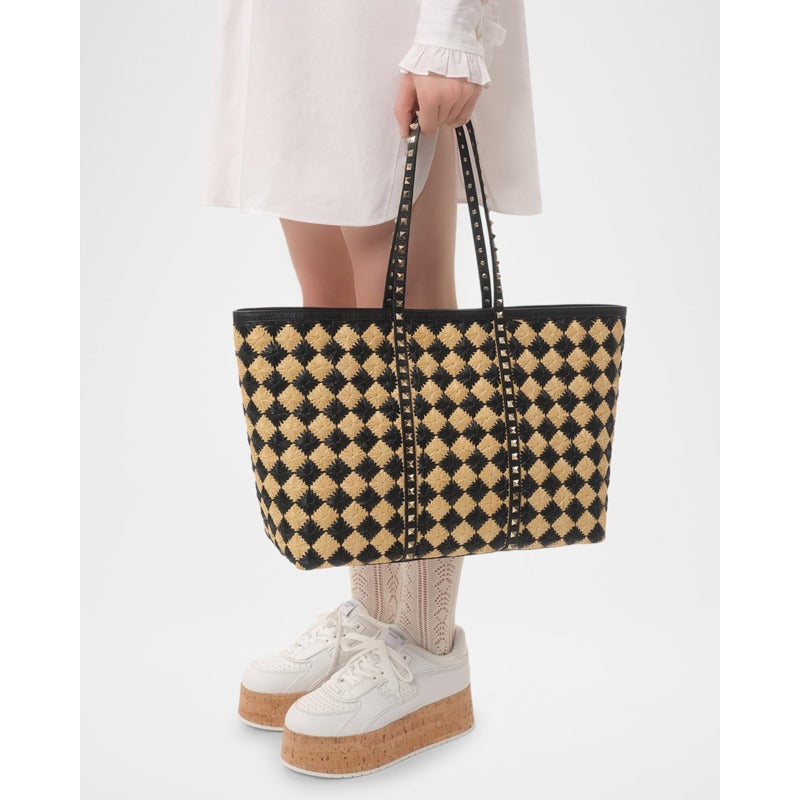 Bolsa Shopper Rockstud Embroidered Raffia