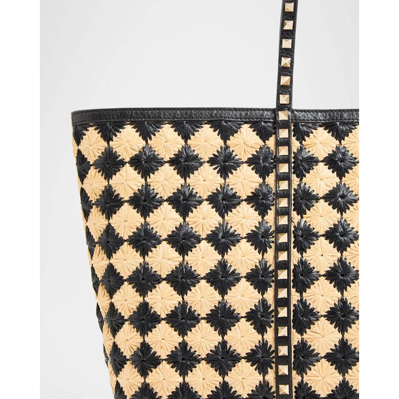 Bolsa Shopper Rockstud Embroidered Raffia