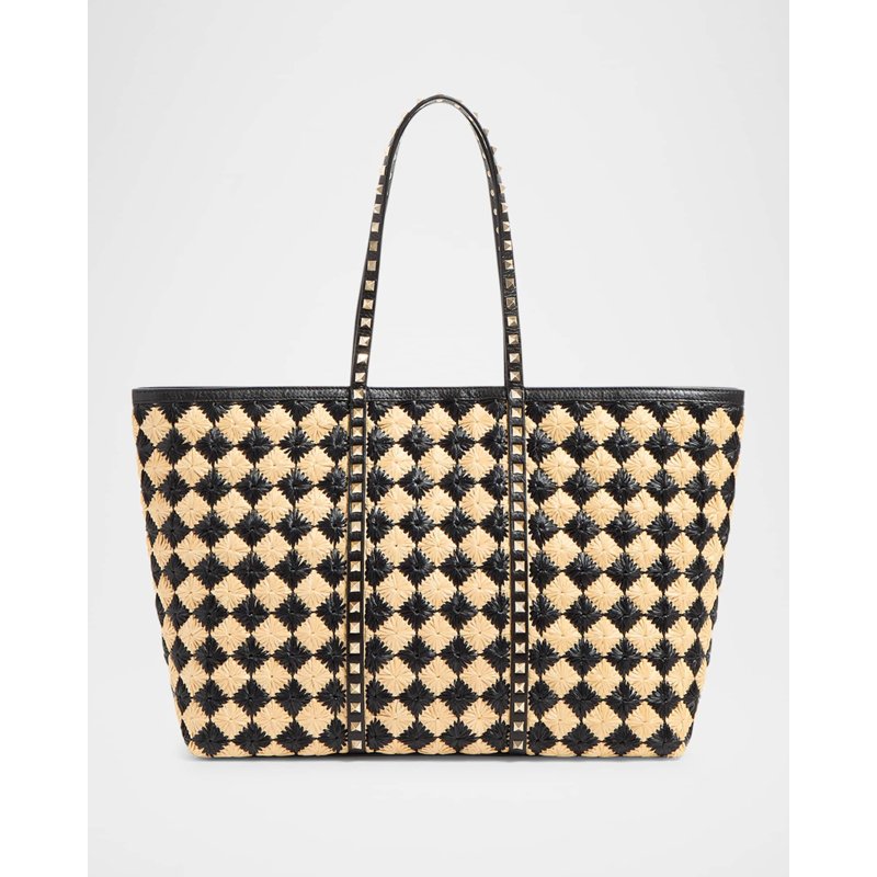 Bolsa Shopper Rockstud Embroidered Raffia