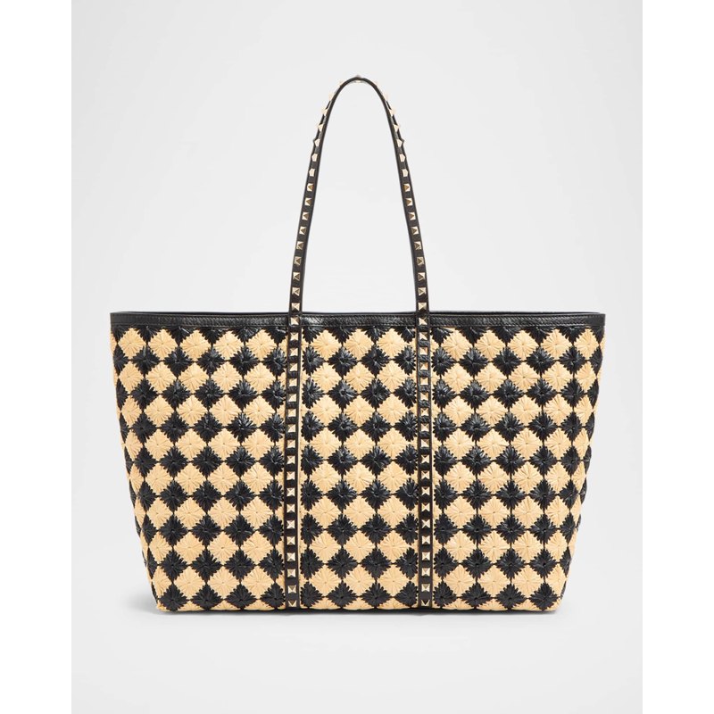 Bolsa Shopper Rockstud Embroidered Raffia