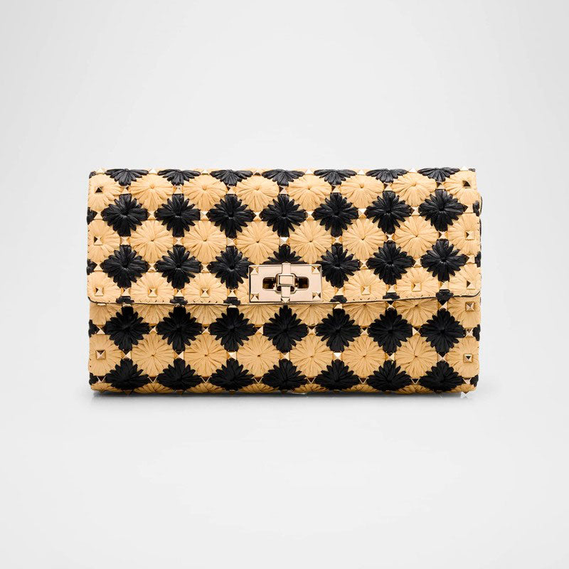 Bolsa Shoulder Rockstud Embroidered Raffia - Mercado de Luxo - O Maior E-Commerce de Bens, Produtos e Serviços de Luxo do Brasil.