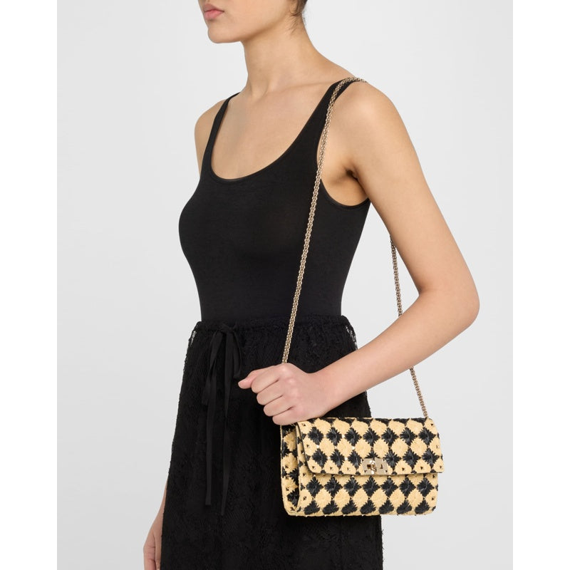 Bolsa Shoulder Rockstud Embroidered Raffia