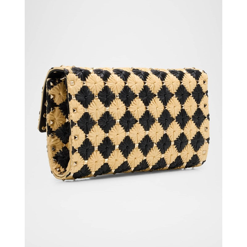 Bolsa Shoulder Rockstud Embroidered Raffia