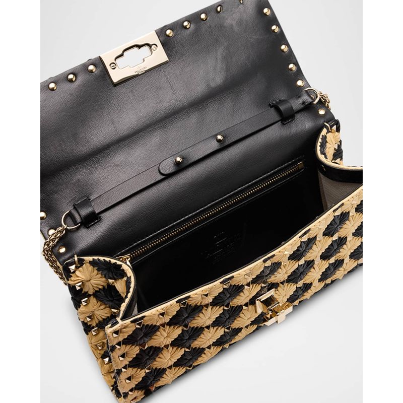 Bolsa Shoulder Rockstud Embroidered Raffia