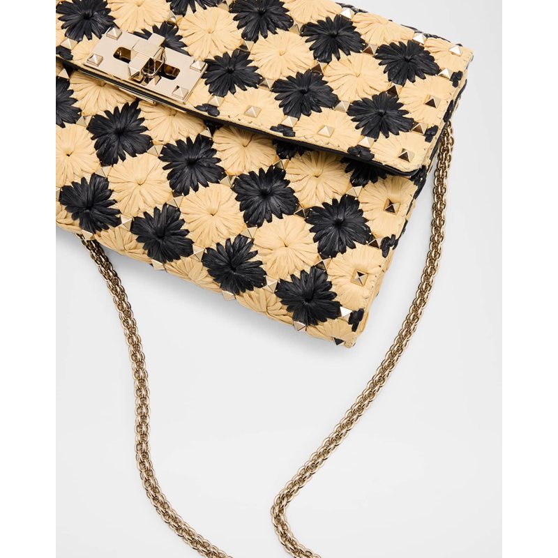 Bolsa Shoulder Rockstud Embroidered Raffia