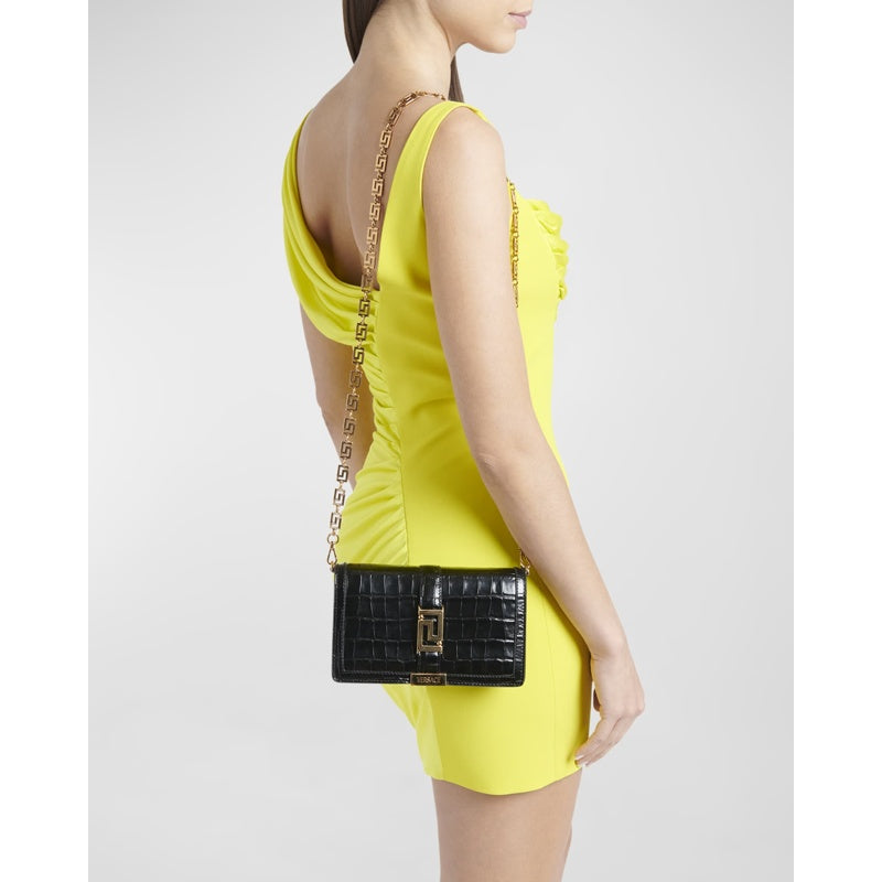 Bolsa Wallet Greca Goddess Croc-Embossed on Chain