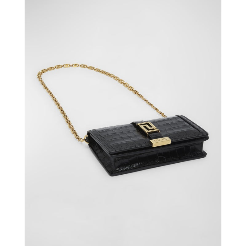 Bolsa Wallet Greca Goddess Croc-Embossed on Chain